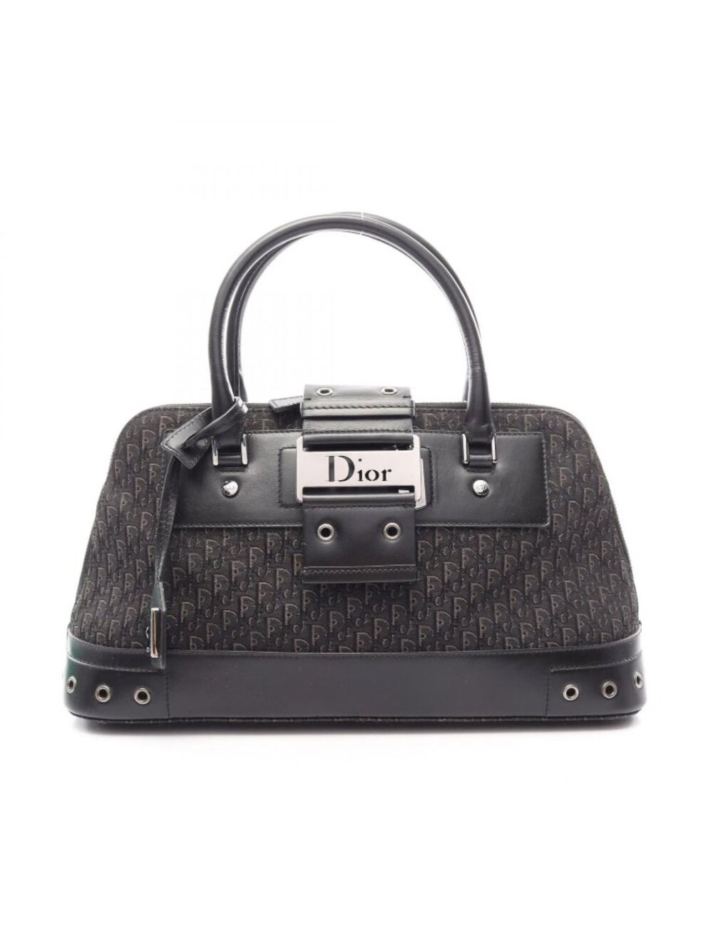 Dior Handbag Street Chic Trotter Black Gray Canvas Leather